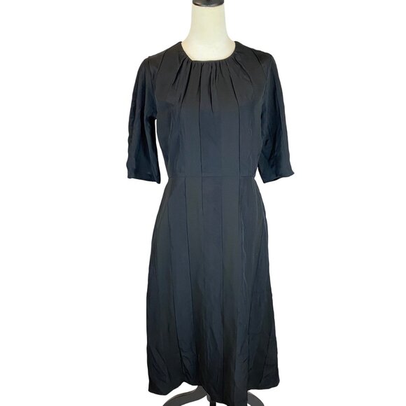 NWT Everlane The City Stripe Ruched Dress Midi Black Size 2 - Picture 1 of 16